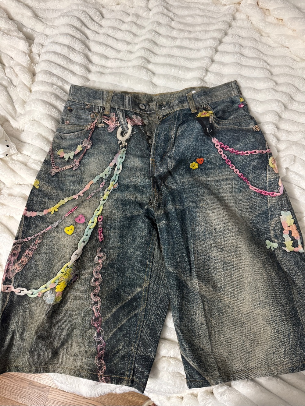 Acne studios candy jorts Jeans with Multicolor Chain Print - size XL